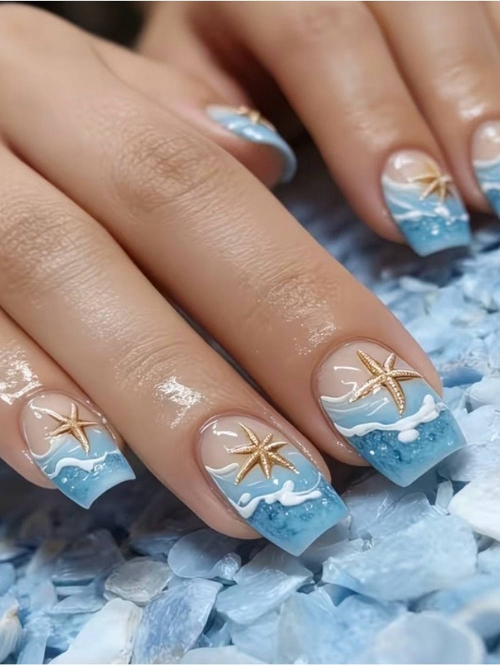💥3/$15💥 Beach Wave Blue Starfish Acrylic Nails
